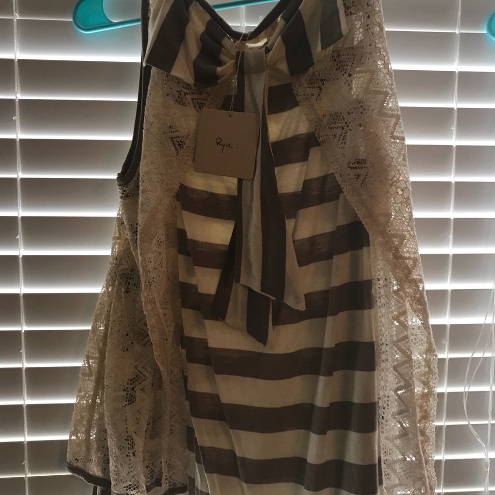 Ryu Stripe Top with Lace Overlay